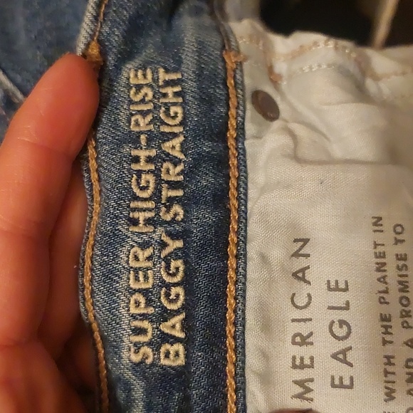 American Eagle Super High Rise Baggy Straight Cargo Jeans 14 Skater Grunge - Picture 7 of 10